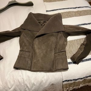 Rick Owens shearling lined suede moto jacket in Graze